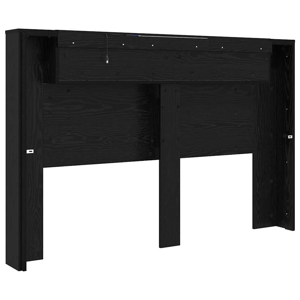 Storage Headboard with LED Black Oak Engineered Wood