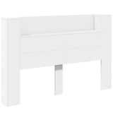 Storage Headboard with LED White Engineered Wood