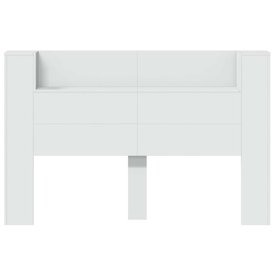 Storage Headboard with LED White Engineered Wood