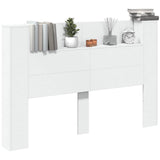 Storage Headboard with LED White Engineered Wood