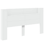 Storage Headboard with LED White Engineered Wood