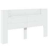 Storage Headboard with LED White Engineered Wood - Front View