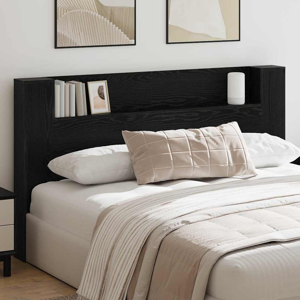 Storage Headboard with LED Black Oak Engineered Wood