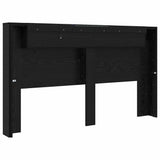 Storage Headboard with LED Black Oak Engineered Wood - Close-Up Angle