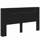 Storage Headboard with LED Black Engineered Wood
