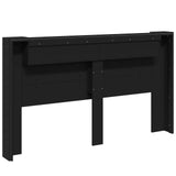 Storage Headboard with LED Black Engineered Wood