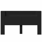 Storage Headboard with LED Black Engineered Wood