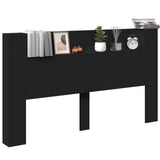 Storage Headboard with LED Black Engineered Wood