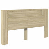 Storage Headboard with LED Sonoma Oak Engineered Wood - Front View