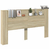 Storage Headboard with LED Sonoma Oak Engineered Wood