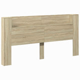 Storage Headboard with LED Sonoma Oak Engineered Wood - Front View
