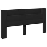 Storage Headboard with LED Black Engineered Wood - Front View