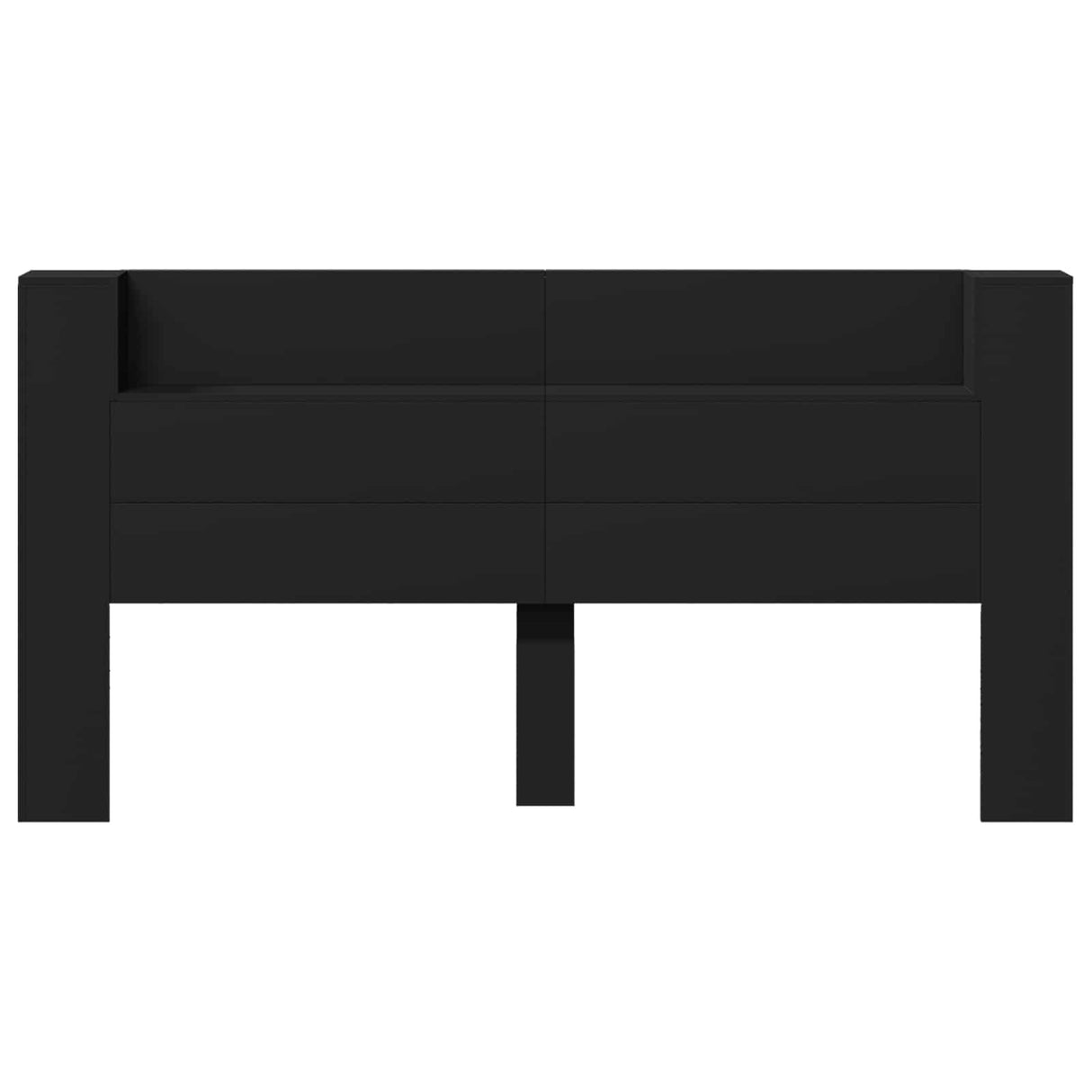 Storage Headboard with LED Black Engineered Wood