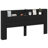 Storage Headboard with LED Black Engineered Wood