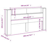 Storage Headboard with LED Black Engineered Wood