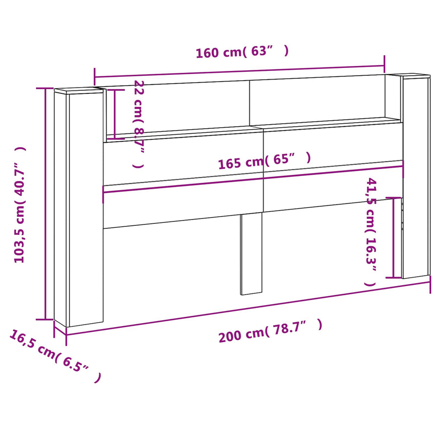 Storage Headboard with LED Black Engineered Wood