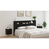 Storage Headboard with LED Black Oak Engineered Wood - Low Angle