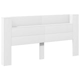 Storage Headboard with LED White Engineered Wood