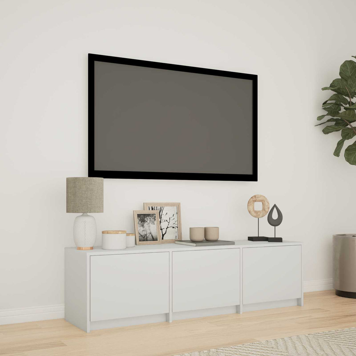 TV Cabinet with LED 140 x 34 x 40 cm White Engineered Wood