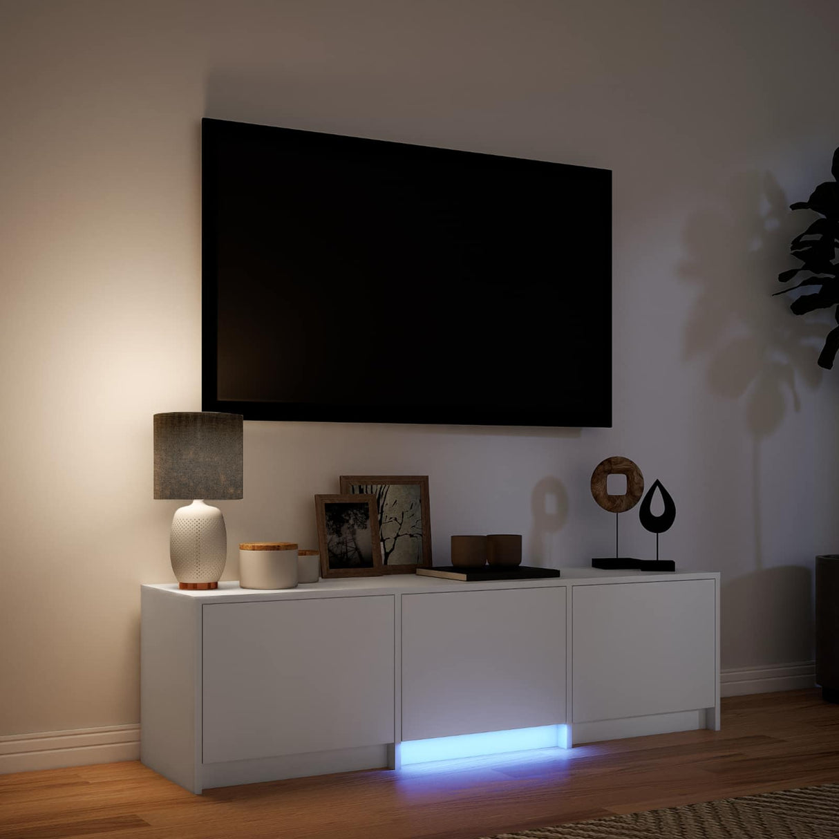 TV Cabinet with LED 140 x 34 x 40 cm White Engineered Wood