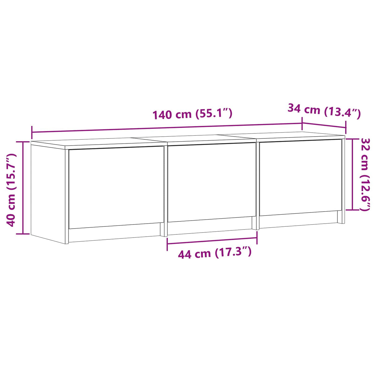 TV Cabinet with LED White 140 x 34 x 40 cm Engineered Wood