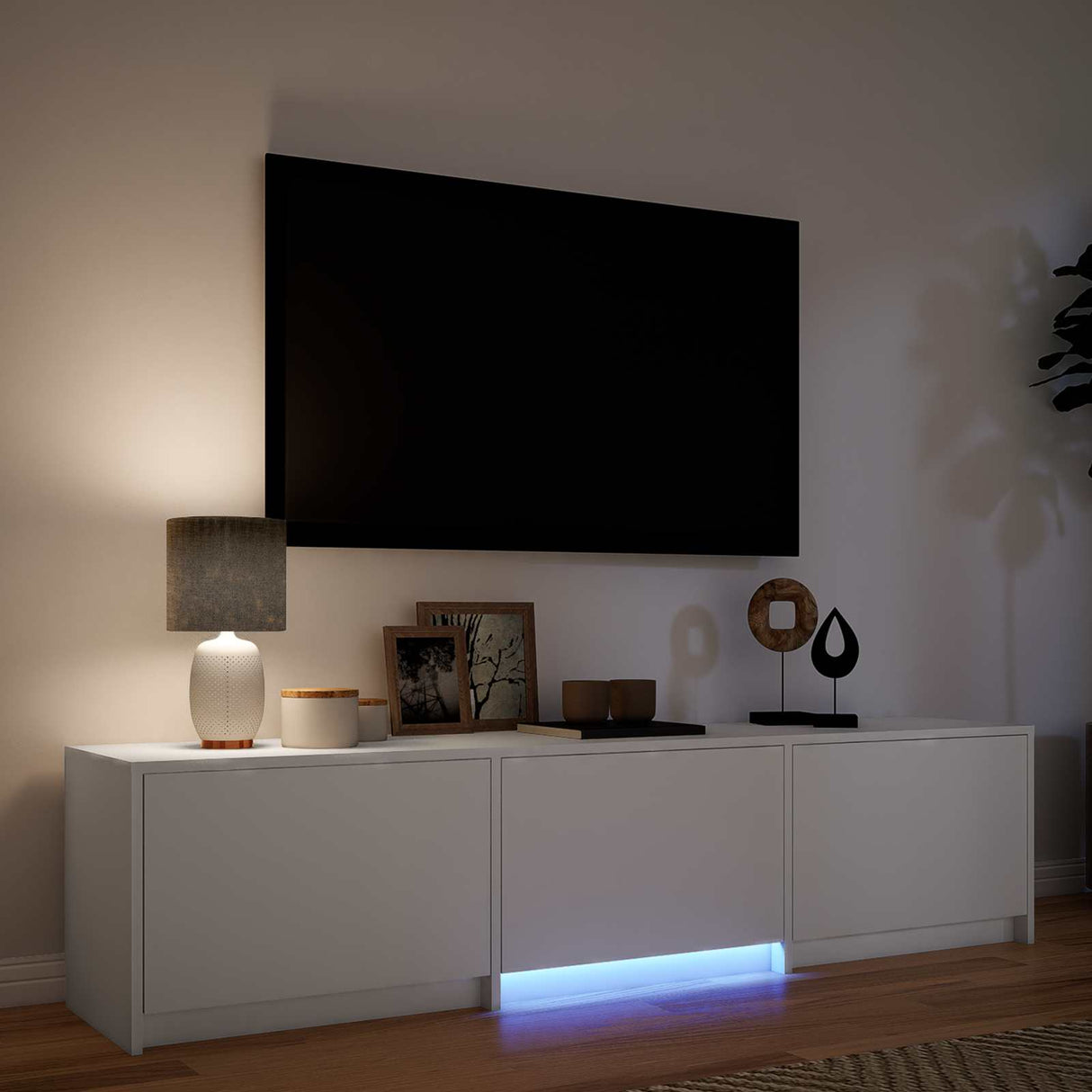 TV Cabinet with LED 165 x 34 x 40 cm White Engineered Wood