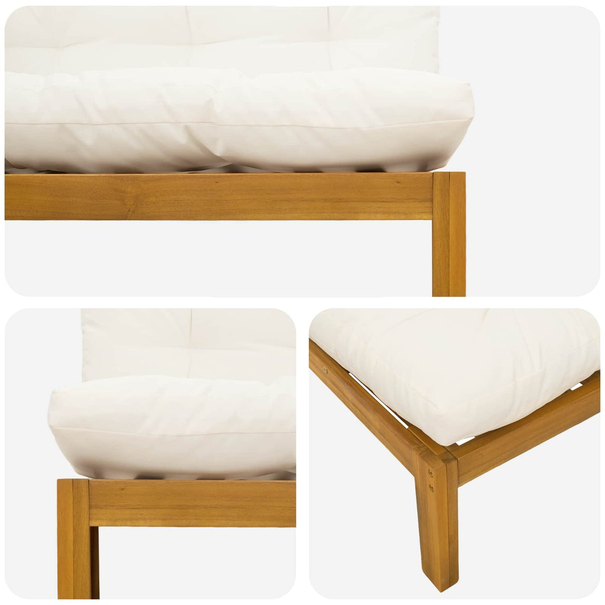 Middle Sofa Unit 2 Piece Natural and Cream White Acacia Wood