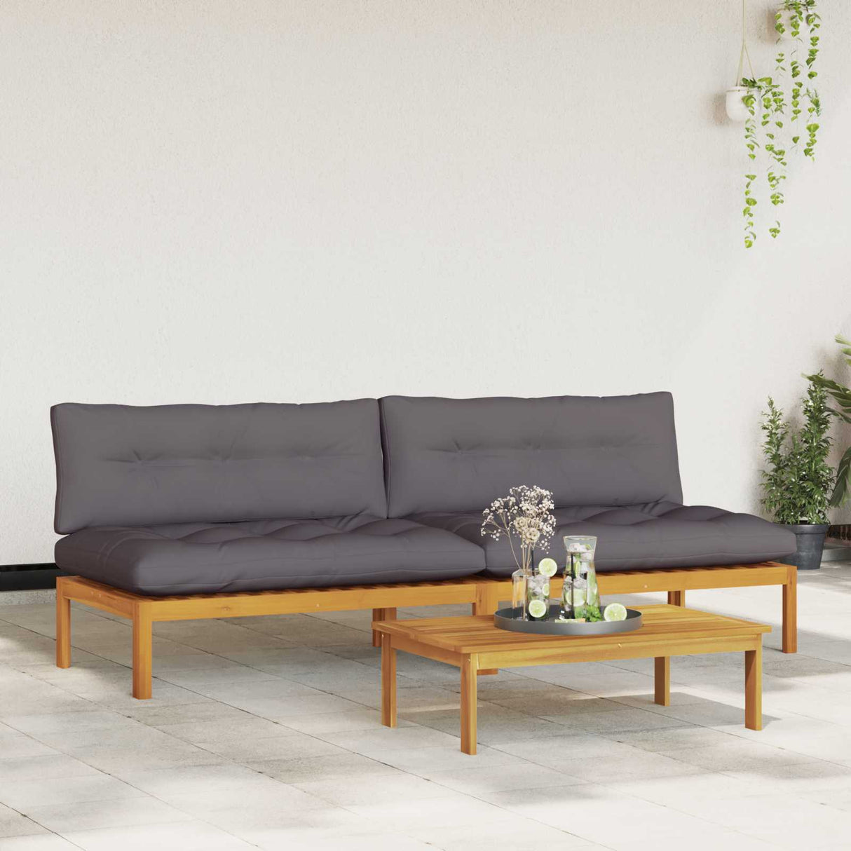 Middle Sofa Unit 2 Piece Natural and Dark Grey Acacia Wood