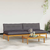 Middle Sofa Unit 2 Piece Natural and Dark Grey Acacia Wood - Side View