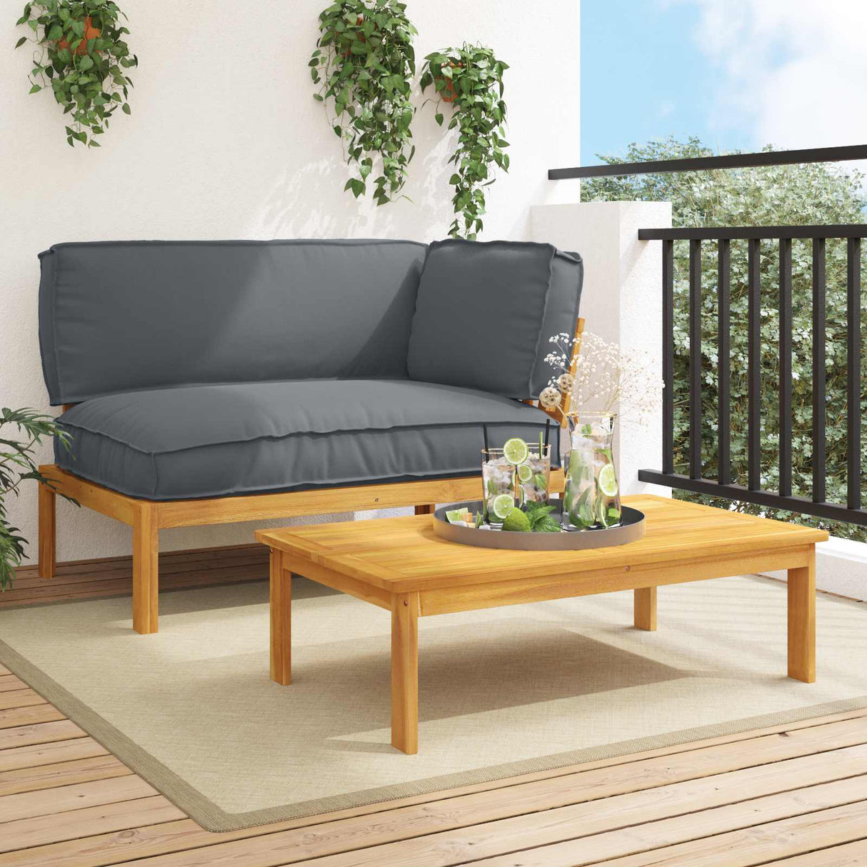 Sofa Set with Cushion Plain 2 pcs Anthracite Solid Acacia Wood