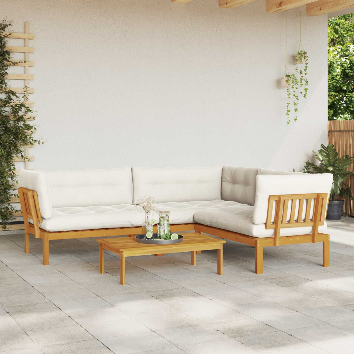 4 Piece Garden Pallet Sofa Units Solid Acacia Wood Natural