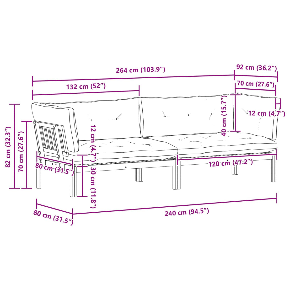 Garden Pallet Sofa Units 2 Piece Light Brown and Cream White