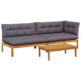 3 Piece Garden Pallet Sofa Units Solid Acacia Wood Natural - Front View