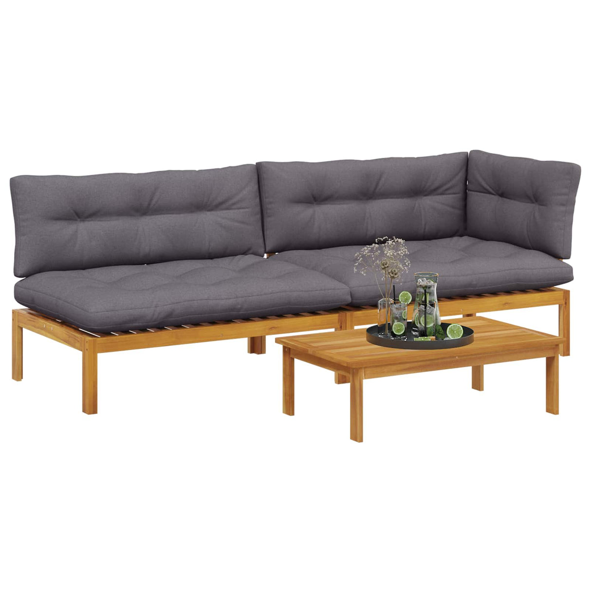 3 Piece Garden Pallet Sofa Units Solid Acacia Wood Natural