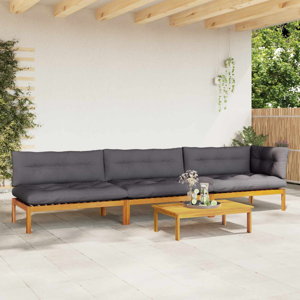 4 Piece Garden Pallet Sofa Units Solid Acacia Wood Natural