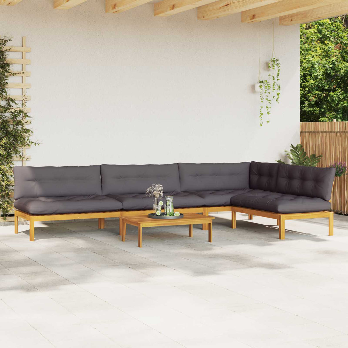 5 Piece Garden Pallet Sofa Units Solid Acacia Wood Natural