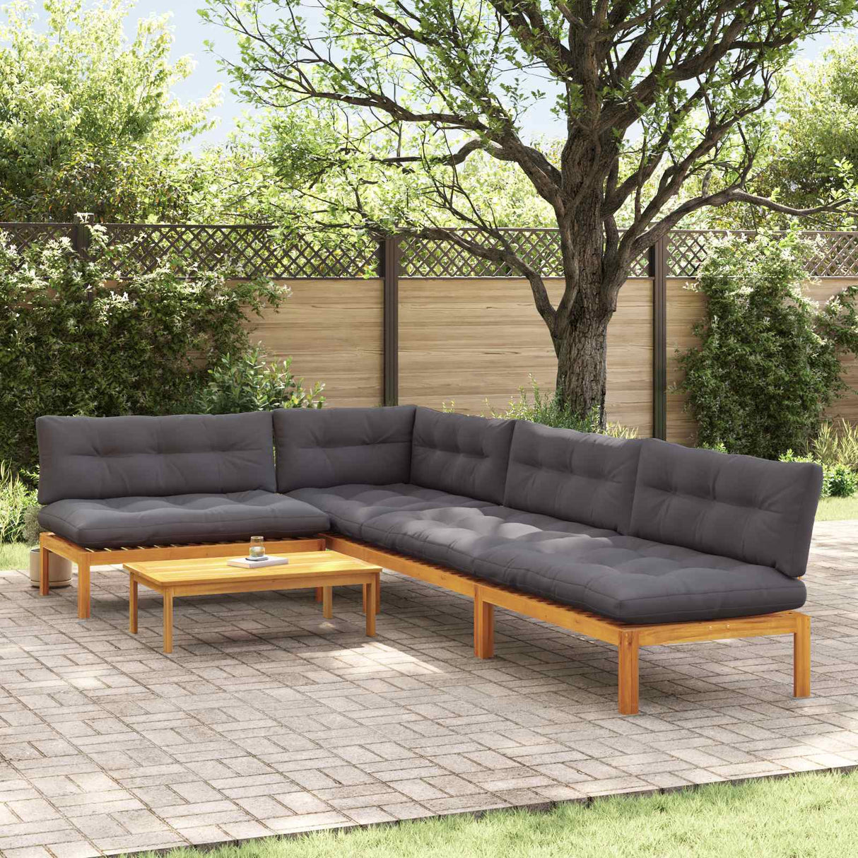 5 Piece Garden Pallet Sofa Units Solid Acacia Wood Natural
