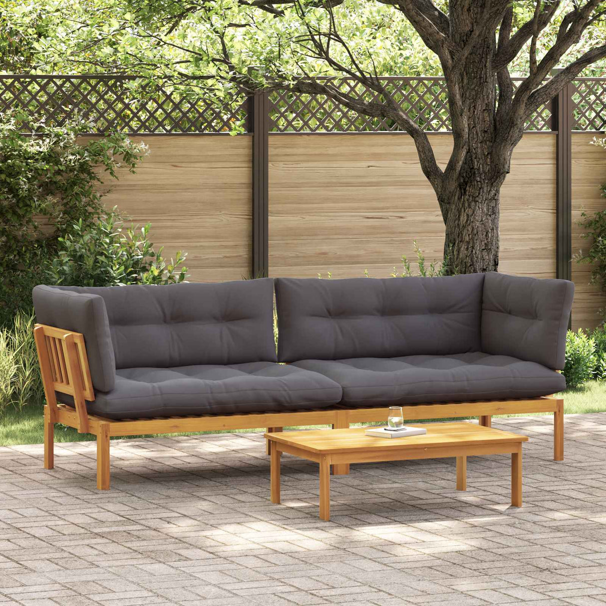 Garden Pallet Sofa Units 2 Piece Natural and Dark Grey