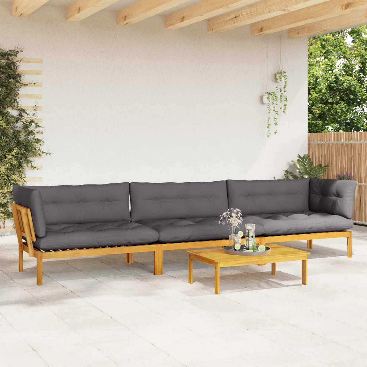 4 Piece Garden Pallet Sofa Units Solid Acacia Wood Natural