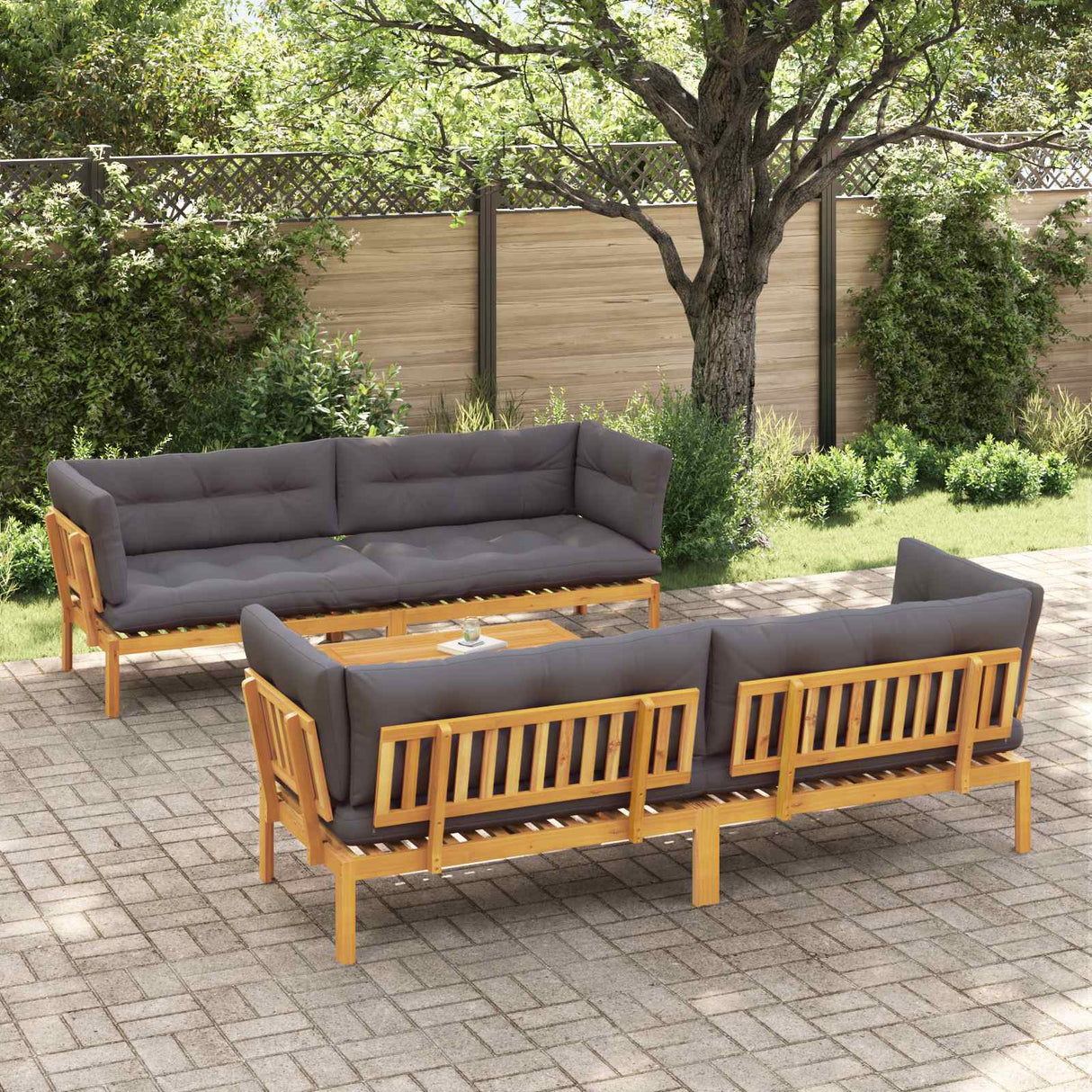 5 Piece Garden Pallet Sofa Units Solid Acacia Wood Natural