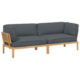 Sofa Set with Cushion Plain 2 pcs Anthracite Solid Acacia Wood - Front View