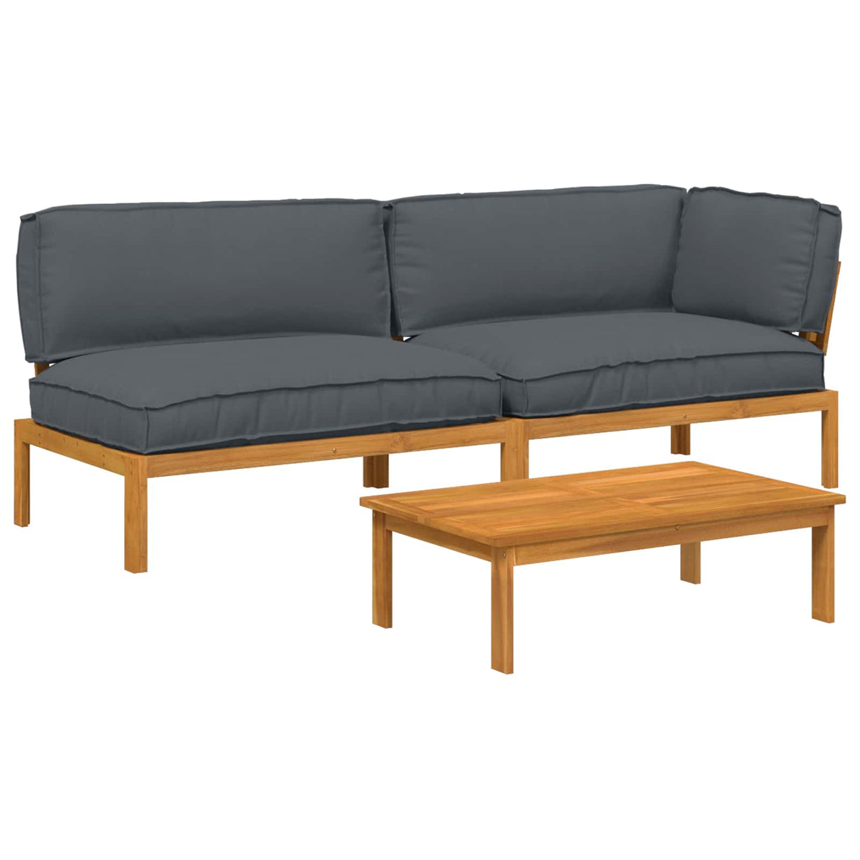 Sofa Set with Cushion Plain 3 pcs Anthracite Solid Acacia Wood