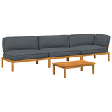 Sofa Set with Cushion Plain 4 pcs Anthracite Solid Acacia Wood - Front View