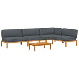 Sofa Set with Cushion Plain 5 pcs Anthracite Solid Acacia Wood - Front View