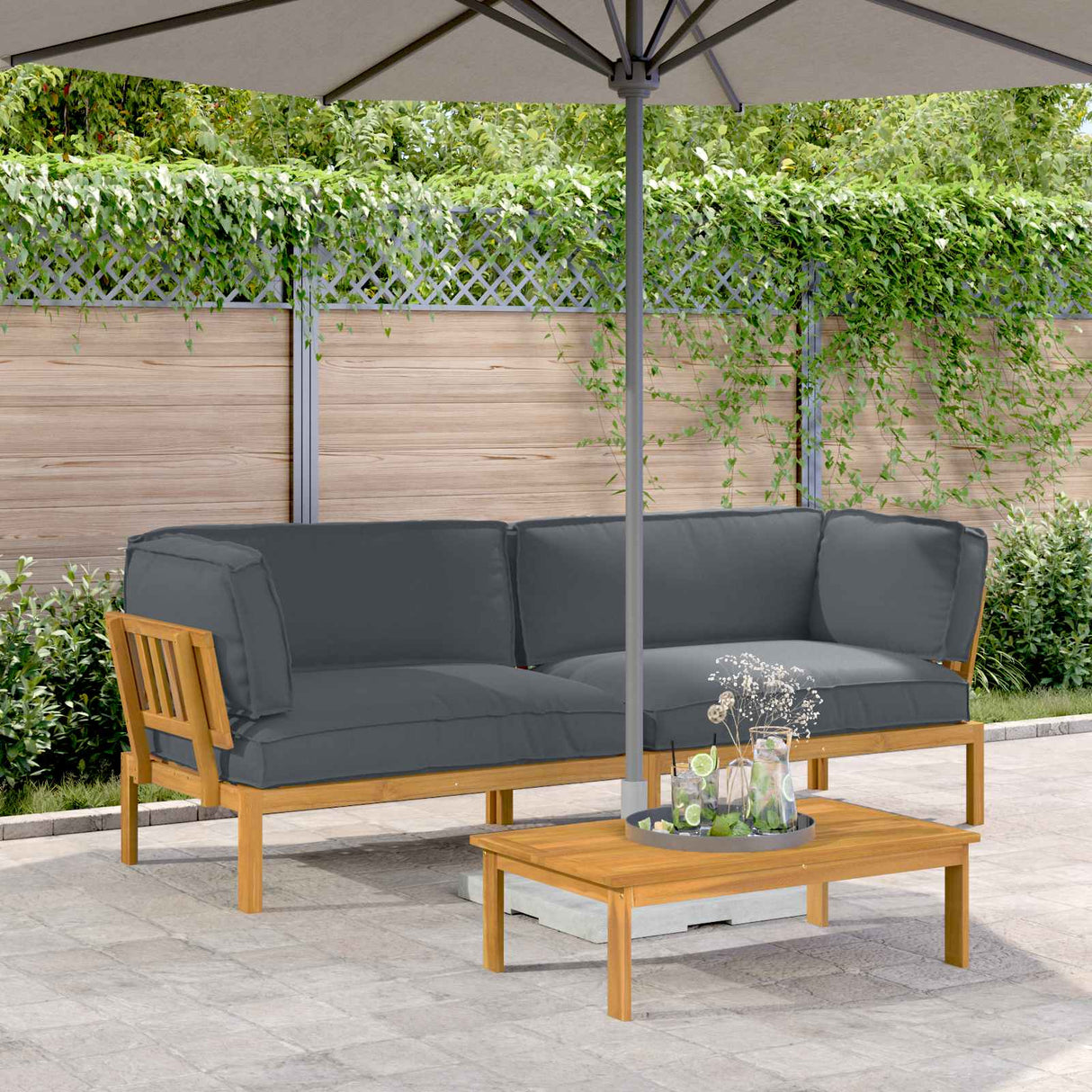 Sofa Set with Cushion Plain 2 pcs Anthracite Solid Acacia Wood