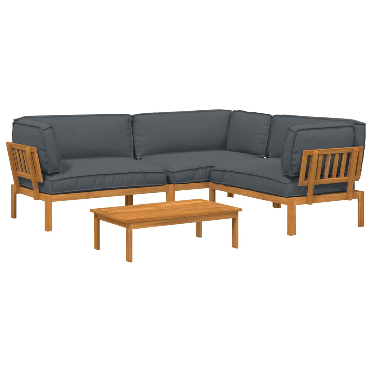 Sofa Set with Cushion Plain 4 pcs Anthracite Solid Acacia Wood