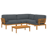Sofa Set with Cushion Plain 4 pcs Anthracite Solid Acacia Wood