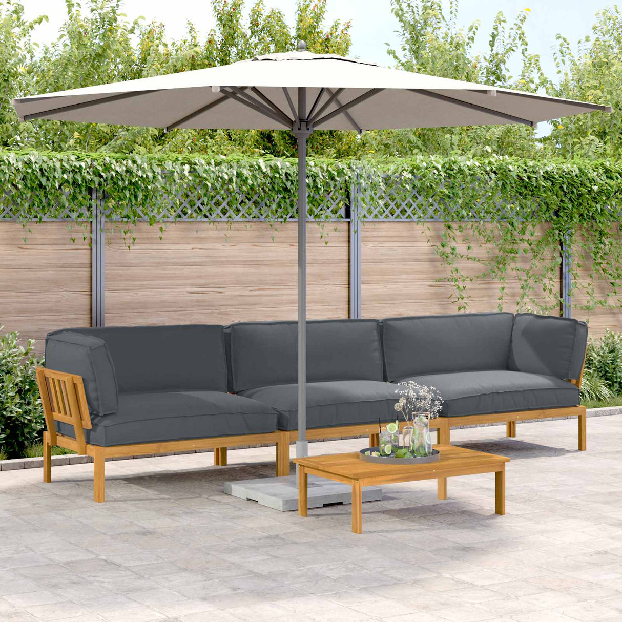 Sofa Set with Cushion Plain 4 pcs Anthracite Solid Acacia Wood