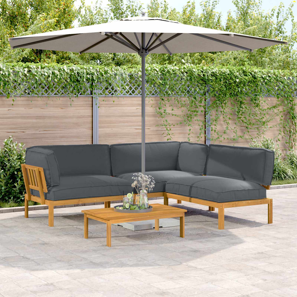 Sofa Set 4 pcs Anthracite Solid Acacia Wood