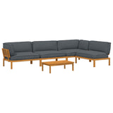 Sofa Set with Cushion Plain 5 pcs Anthracite Solid Acacia Wood - Front View